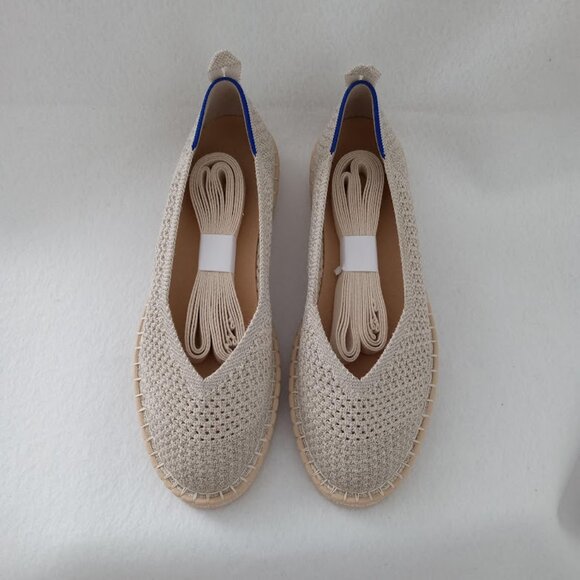 Rothy's Ivory Diamond Metallic Espadrilles Ankle Wrap New Women's Size W10 - Picture 1 of 8